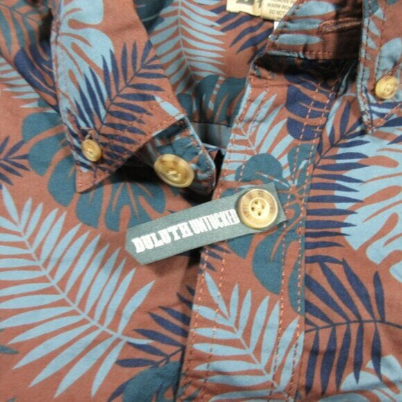 Duluth mens blue navy an rust Hawaiian ferns Relaxed button shirt L NWT - Picture 4 of 4
